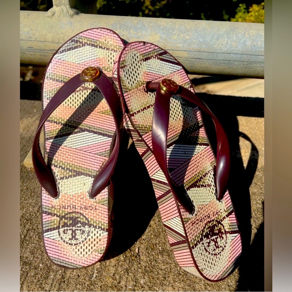 Tory Burch Pink and Purple Sandals with Metallic Accents - Picture 2 of 8
